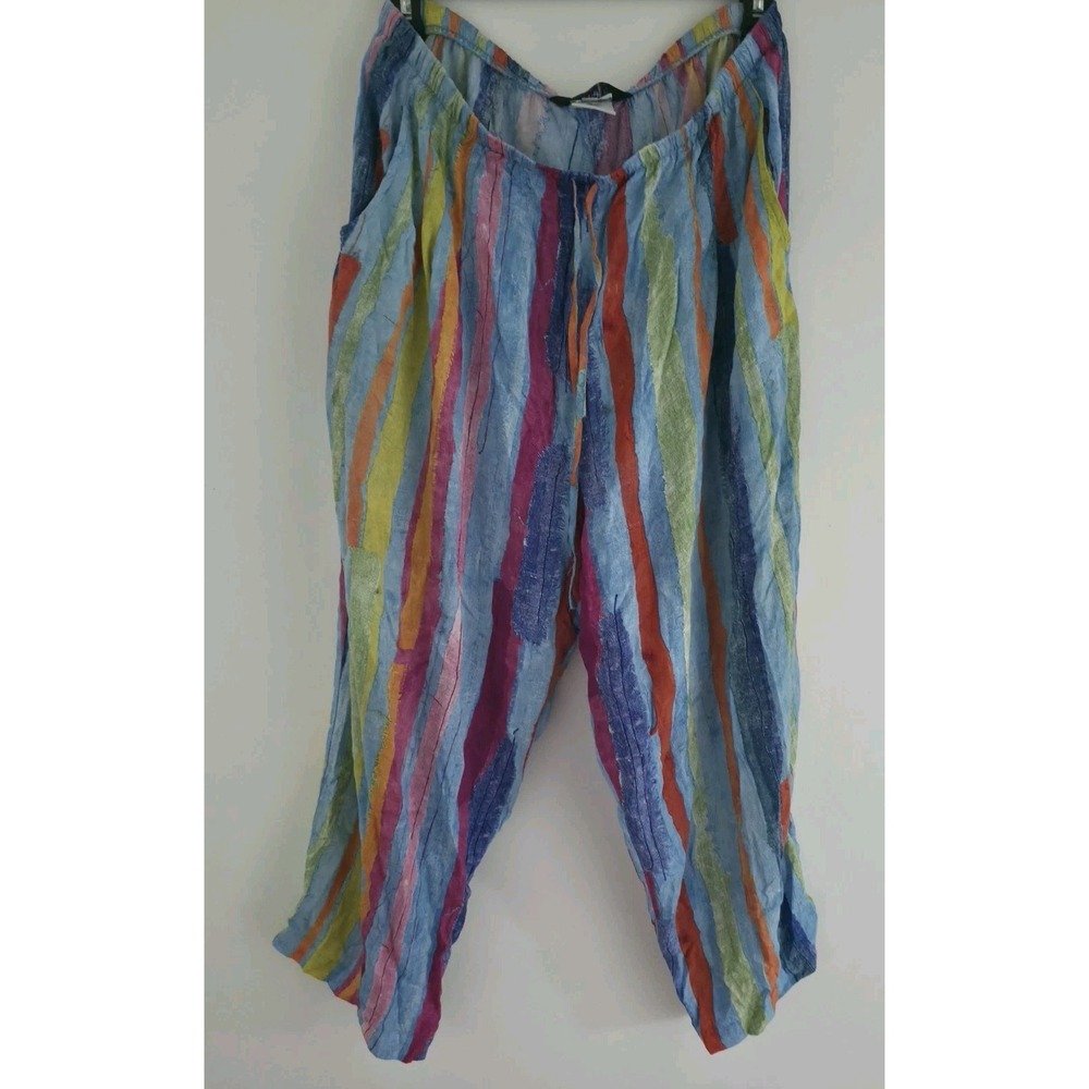 VTG Jams World Rayon Pants Womens Medium Multicolor Striped Drawstring Beach